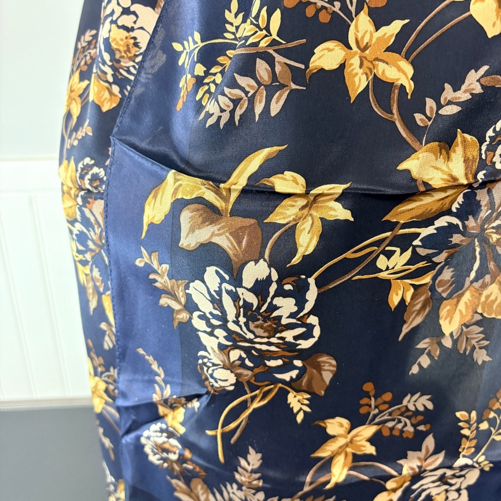 Liz Claiborne Vintage 100% Silk Scarf Navy‎ Blue Gold Floral 50x11